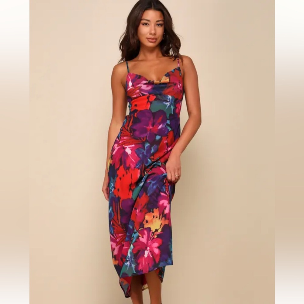 Lulus abstract floral cowl dress